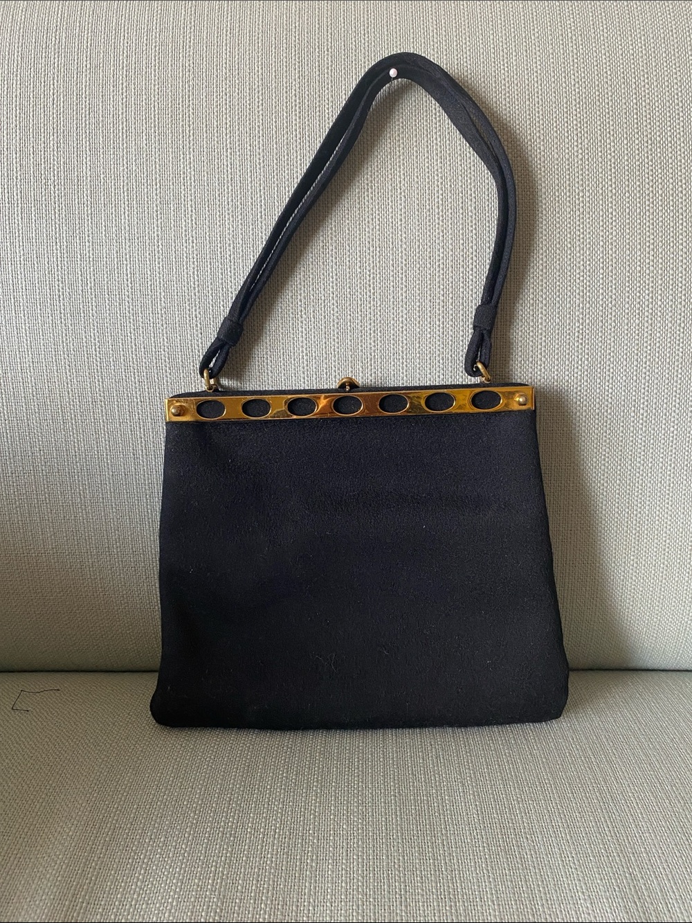 Vintage Susan Gail Black Top-Handle Women's Black Bag with Gold Trim
